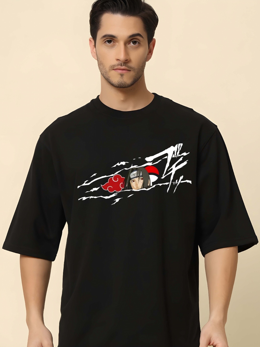 

KAIDO Men Naruto Graphic Printed Round Neck Pure Cotton Relaxed Fit T-shirt, Black