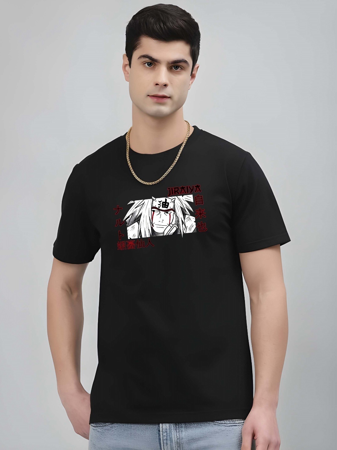 

KAIDO Men Naruto Graphic Printed Round Neck Cotton T-shirt, Black