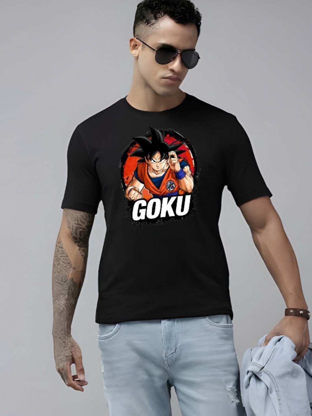 

KAIDO Men Dragon Ball Z Graphic Printed Round Neck Cotton T-shirt, Black