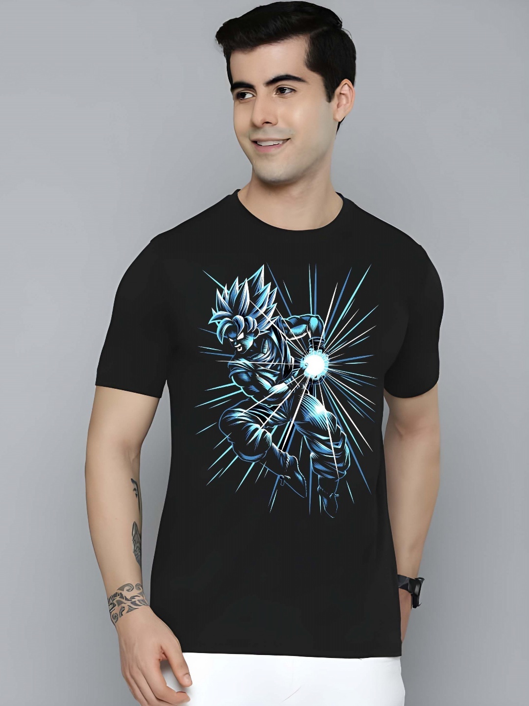 

KAIDO Men Dragon Ball Z Graphic Printed Round Neck Cotton T-shirt, Black