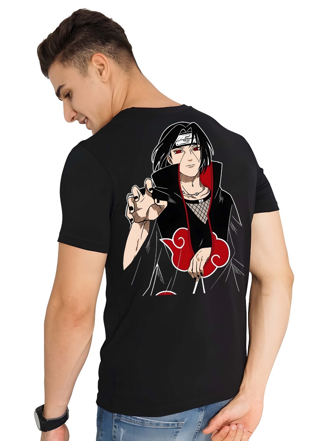 

KAIDO Naruto Anime Printed Round Neck Cotton T-shirt, Black