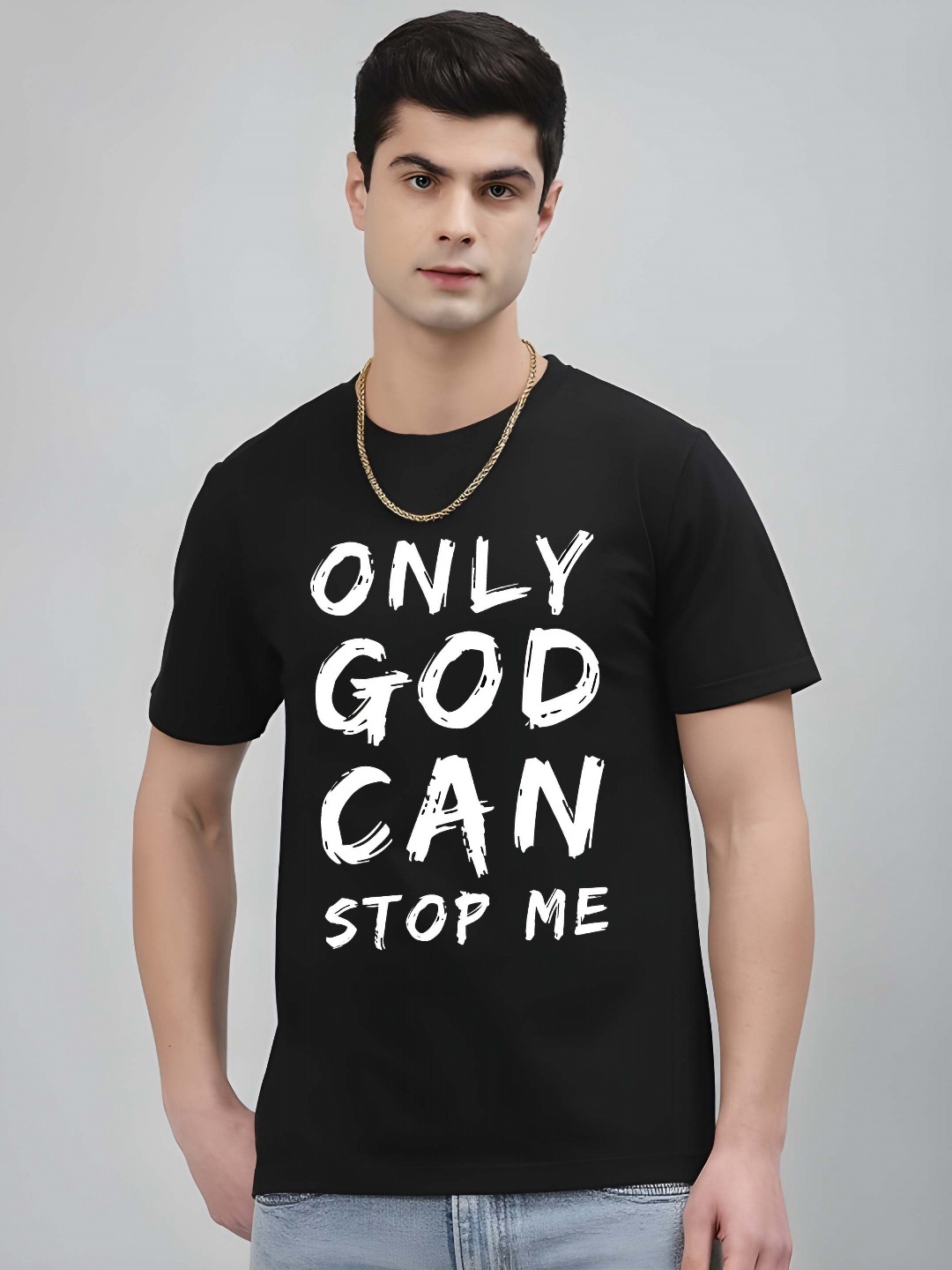 

KAIDO Men Typography Printed Round Neck Cotton T-shirt, Black