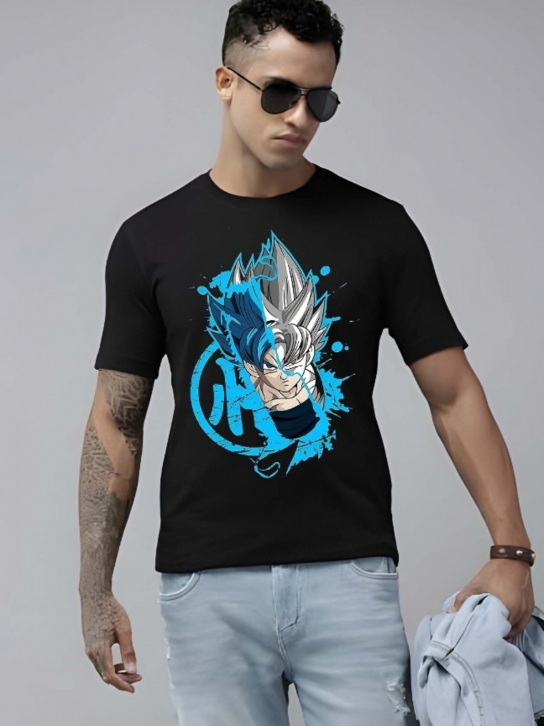 

KAIDO Men Dragon Ball Z Graphic Printed Round Neck Cotton T-shirt, Black