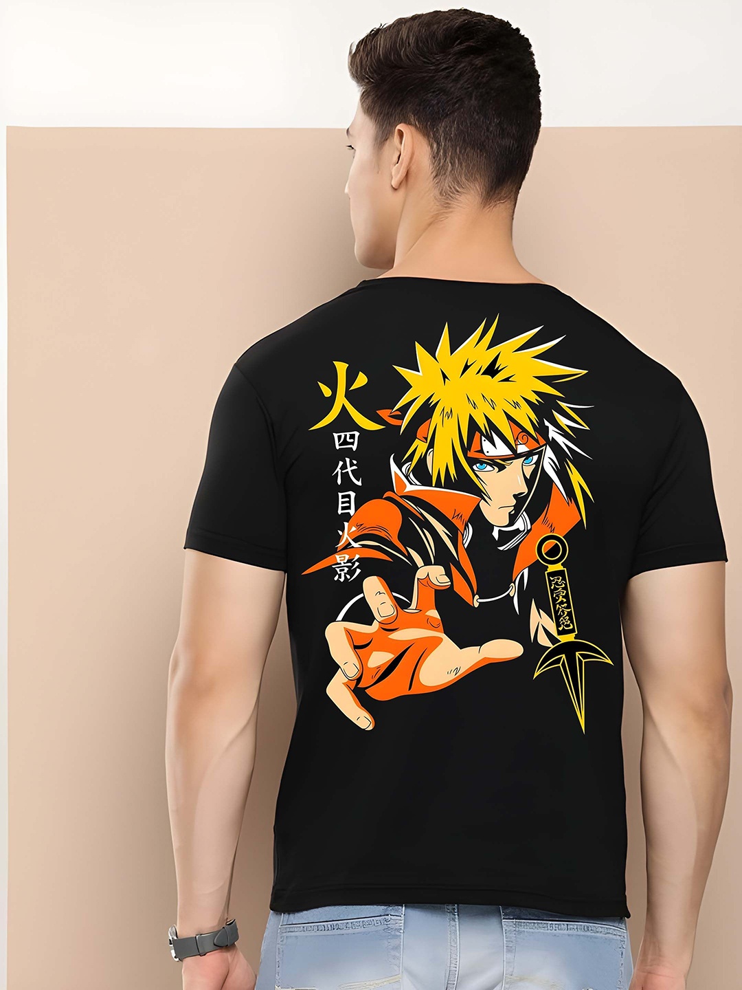 

KAIDO Men Naruto Graphic Printed Round Neck Cotton T-shirt, Black
