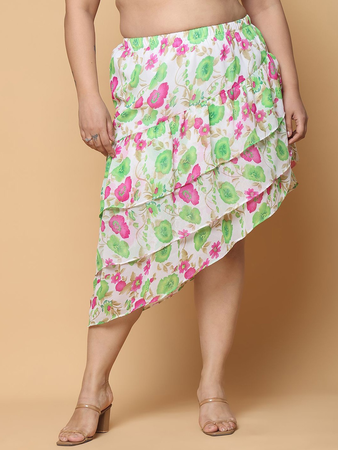 

theRebelinme Printed A-Line Midi Skirt, Green