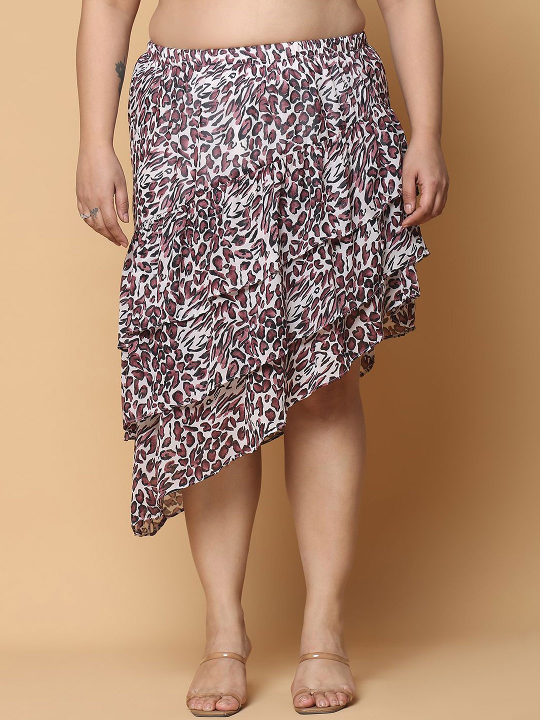

theRebelinme Women Plus Size Printed A-Line Midi Skirts, White