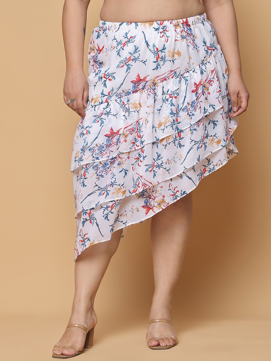 

theRebelinme Women Plus Size Layered A-Line Midi Skirt, White