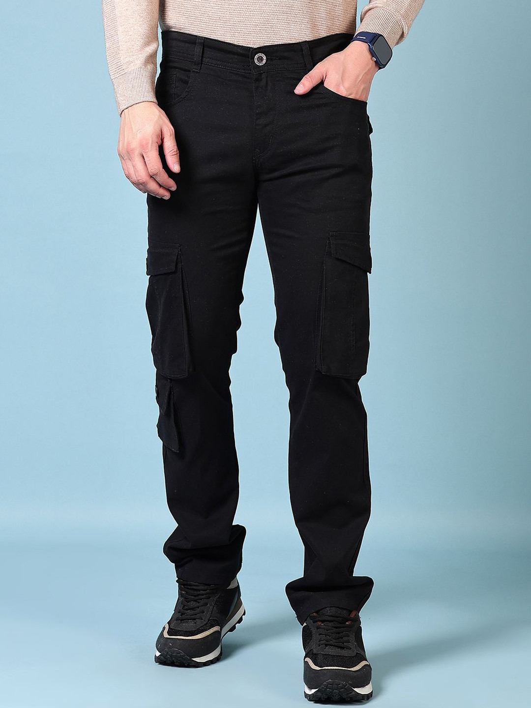 

V-Mart Men Cotton Regular Fit Chinos Trousers, Black