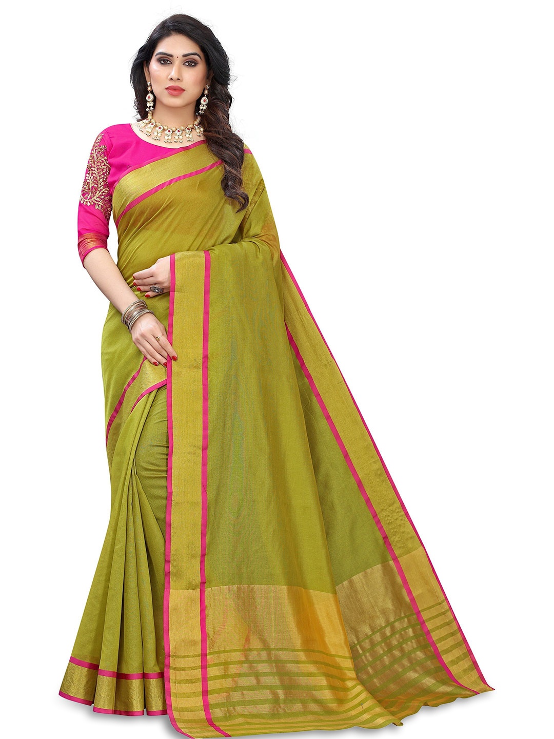 

Upalksh Zari Pure Silk Tussar Saree, Olive