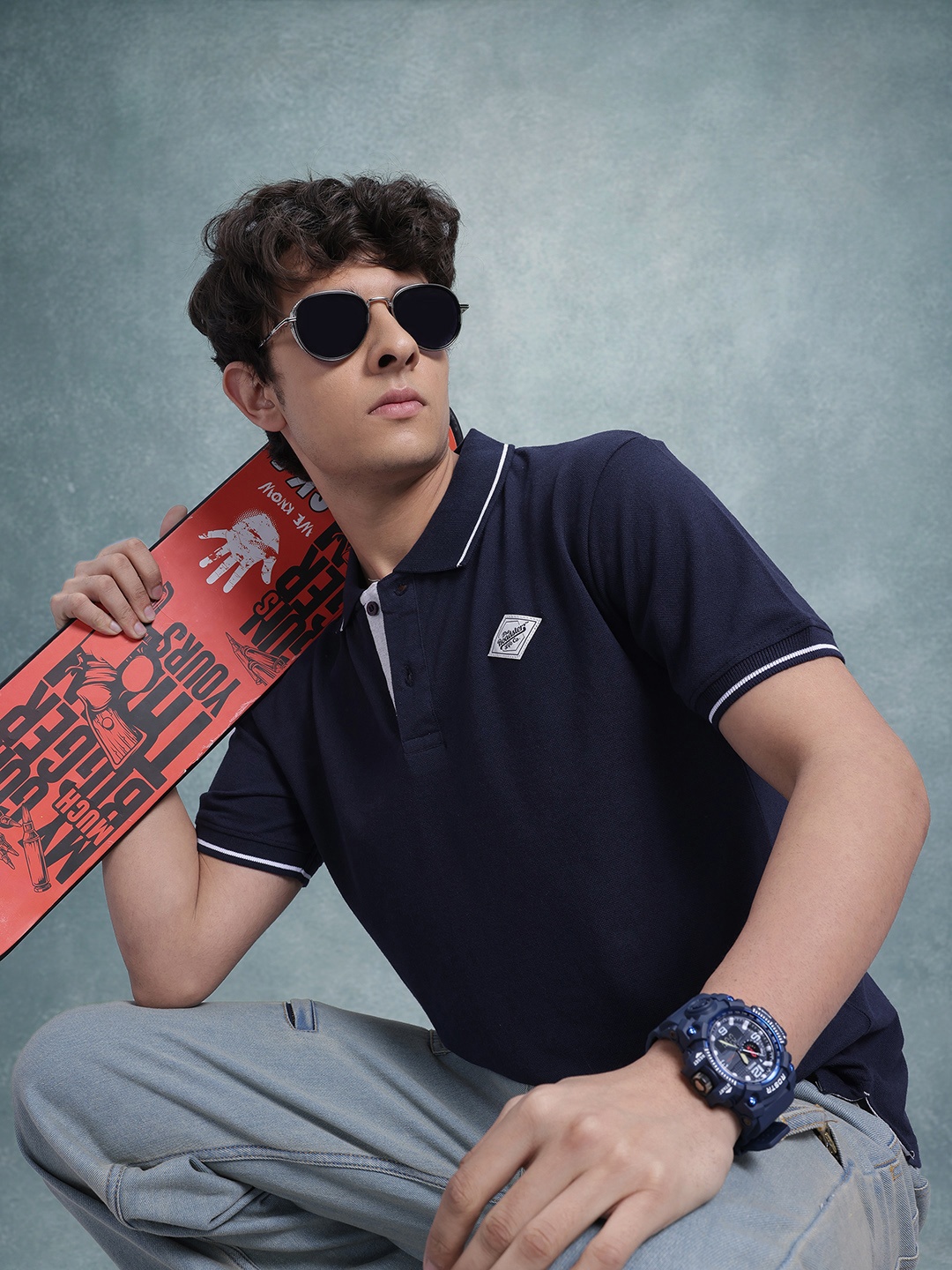 

The Roadster Lifestyle Co. Men Polo Collar T-shirt, Navy blue