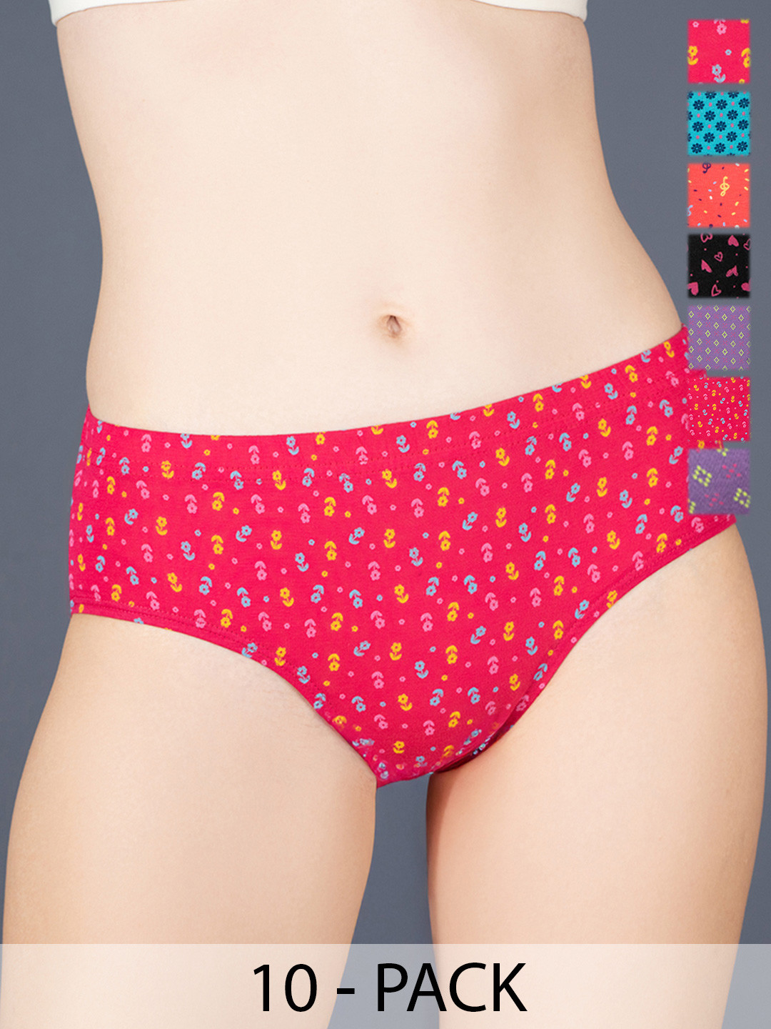 

Lux Cozi Women Pack Of 10 Assorted Anti Microbial Mid-Rise Cotton Hipster Briefs