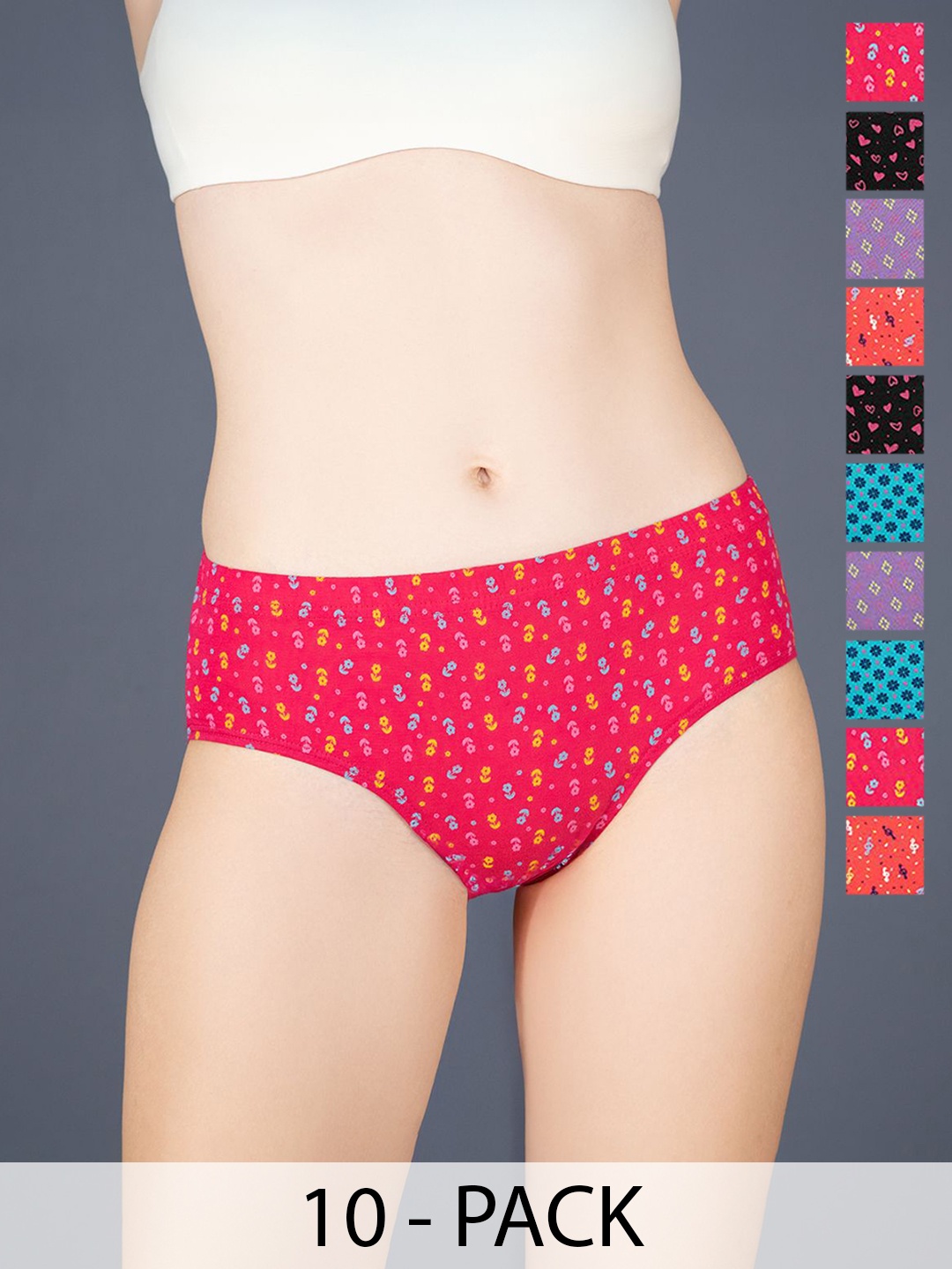 

Lux Cozi Women Pack Of 10 Assorted Mid-Rise Anti Microbial Cotton Hipster Briefs