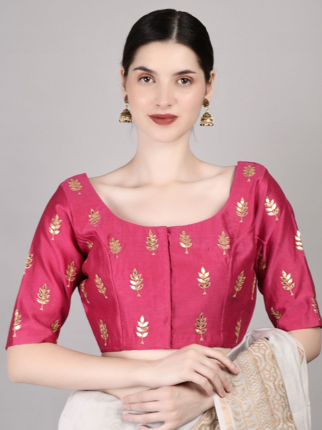 

PALASH Embroidered Round Neck Saree Blouses, Pink