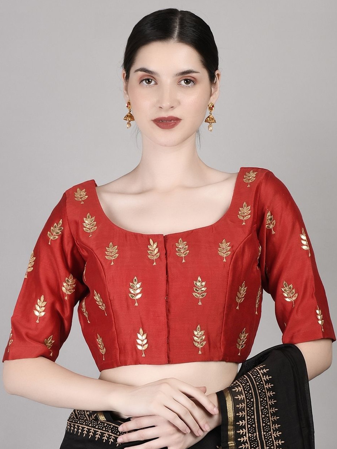 

PALASH Women Embroidered Boat Neck Saree Blouse, Red