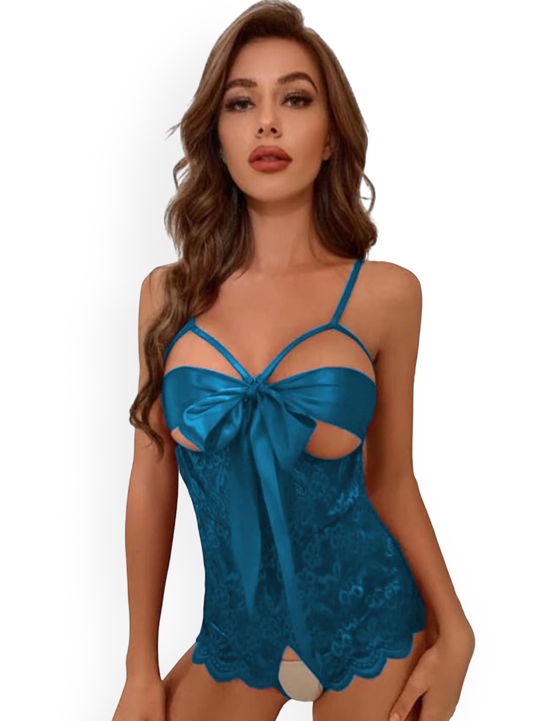 

VAGHBHATT Self Design Net Baby Doll, Teal