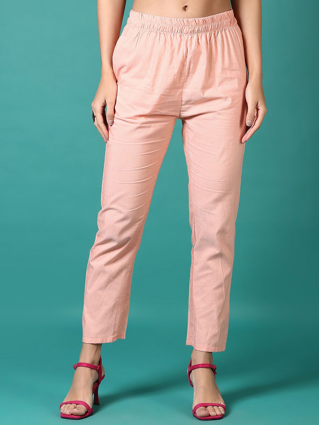 

V-Mart Women Regular Fit Mid-Rise Peg Trousers, Peach