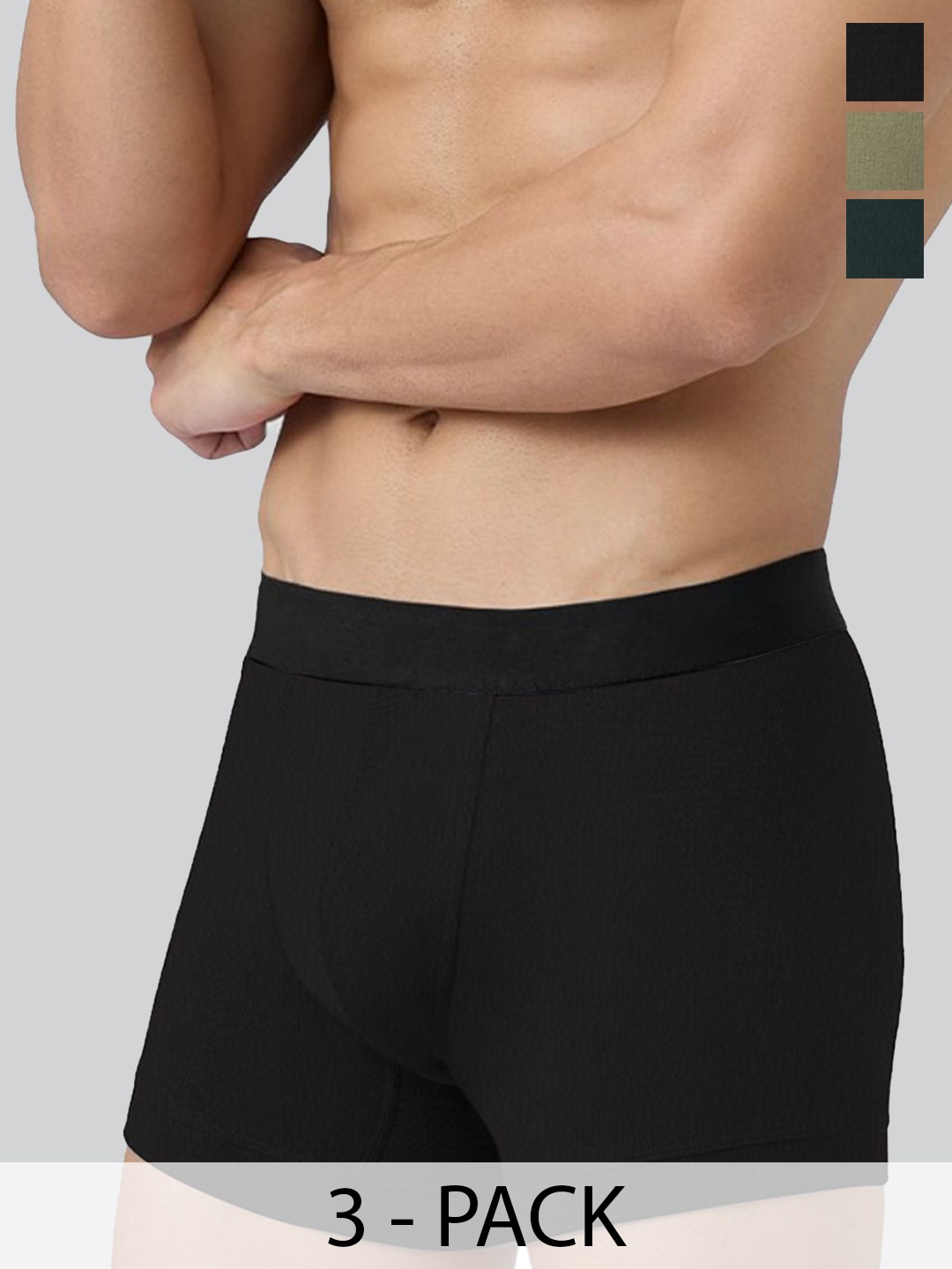 

Prettify Men Pack Of 3 Mid-Rise Trunk, Black