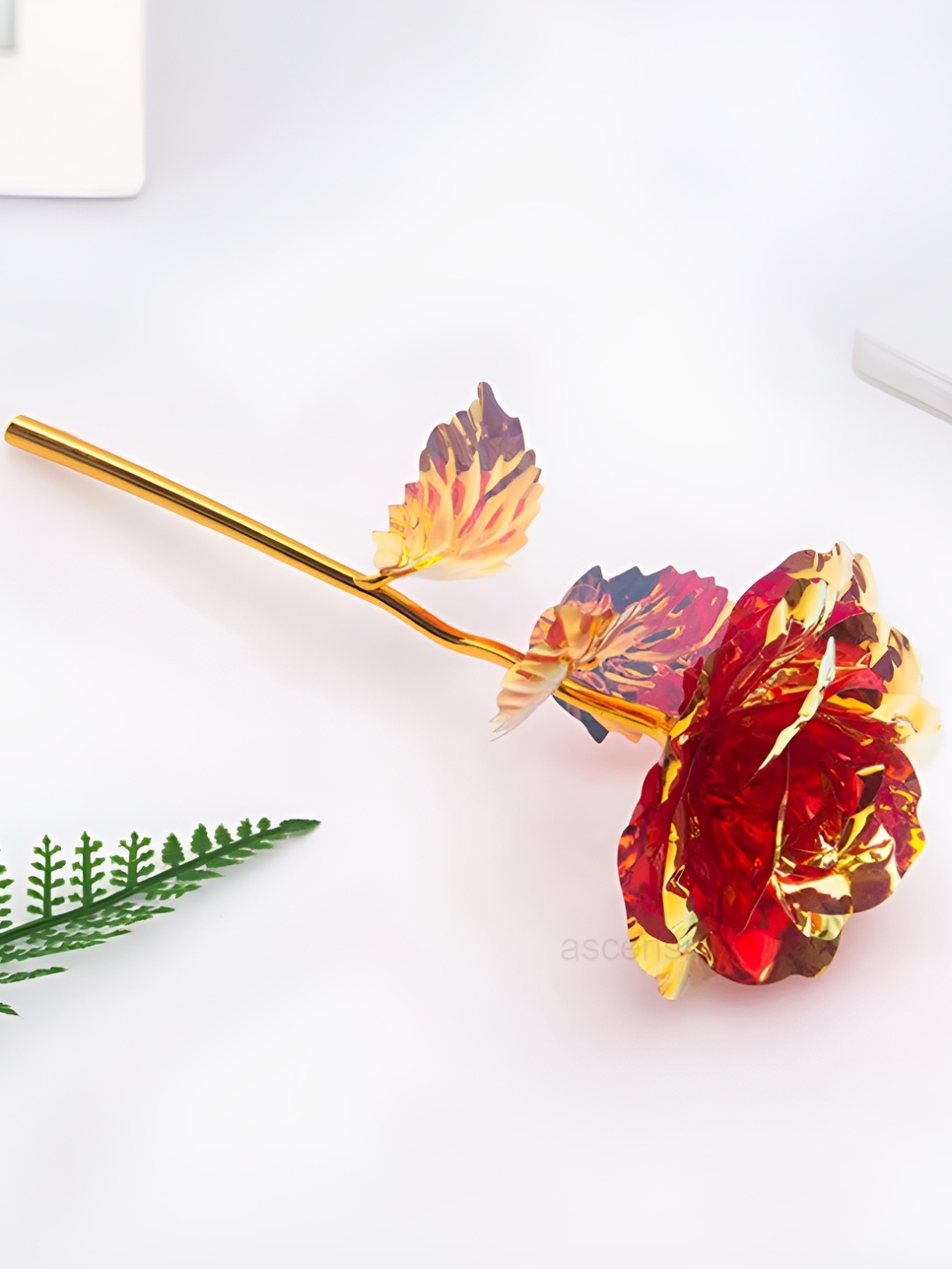 

Ascension Gold-Toned & Red Textured Rose Showpiece