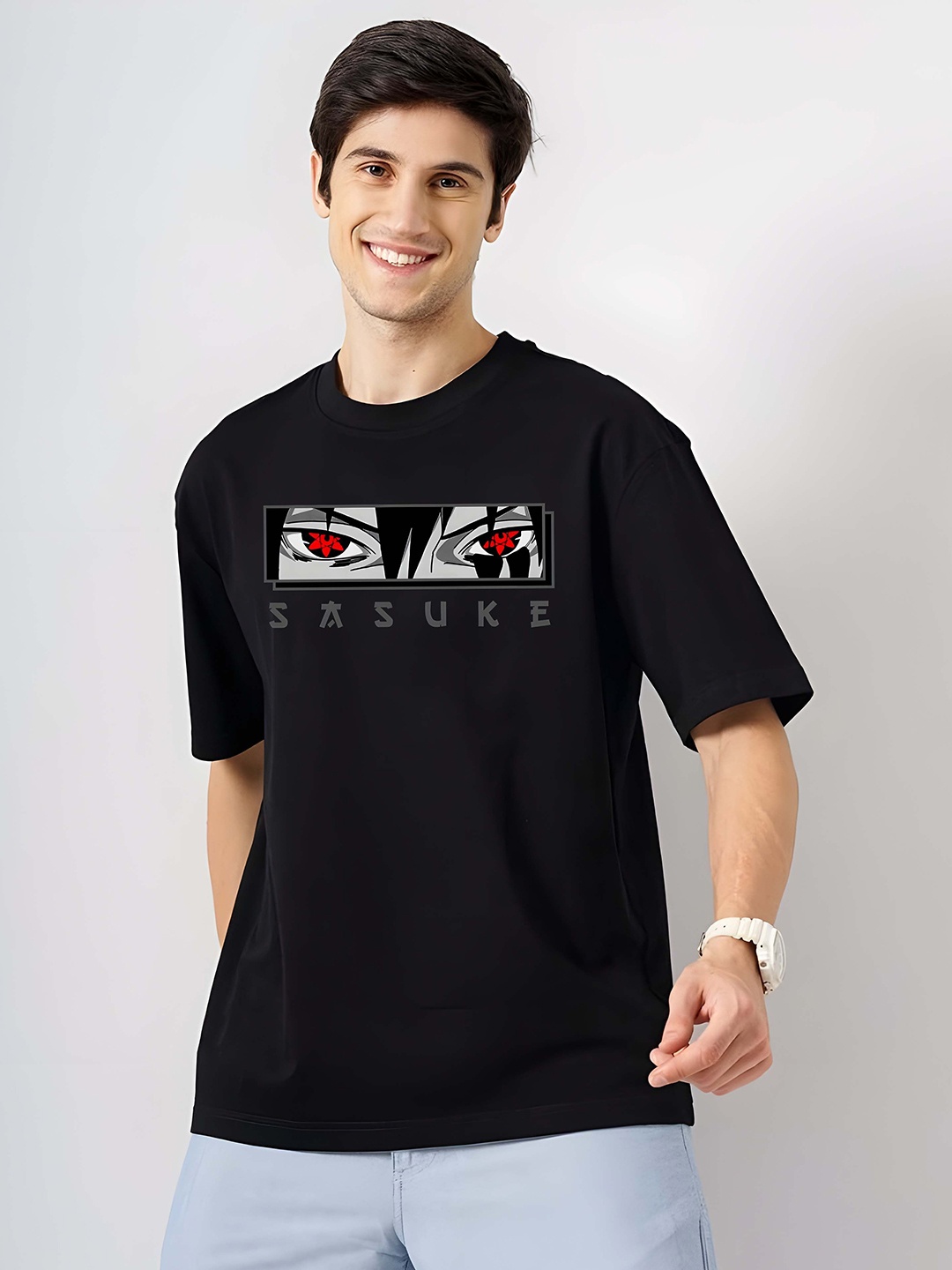 

KAIDO Men Naruto Graphic Printed Round Neck Pure Cotton Relaxed Fit T-shirt, Black