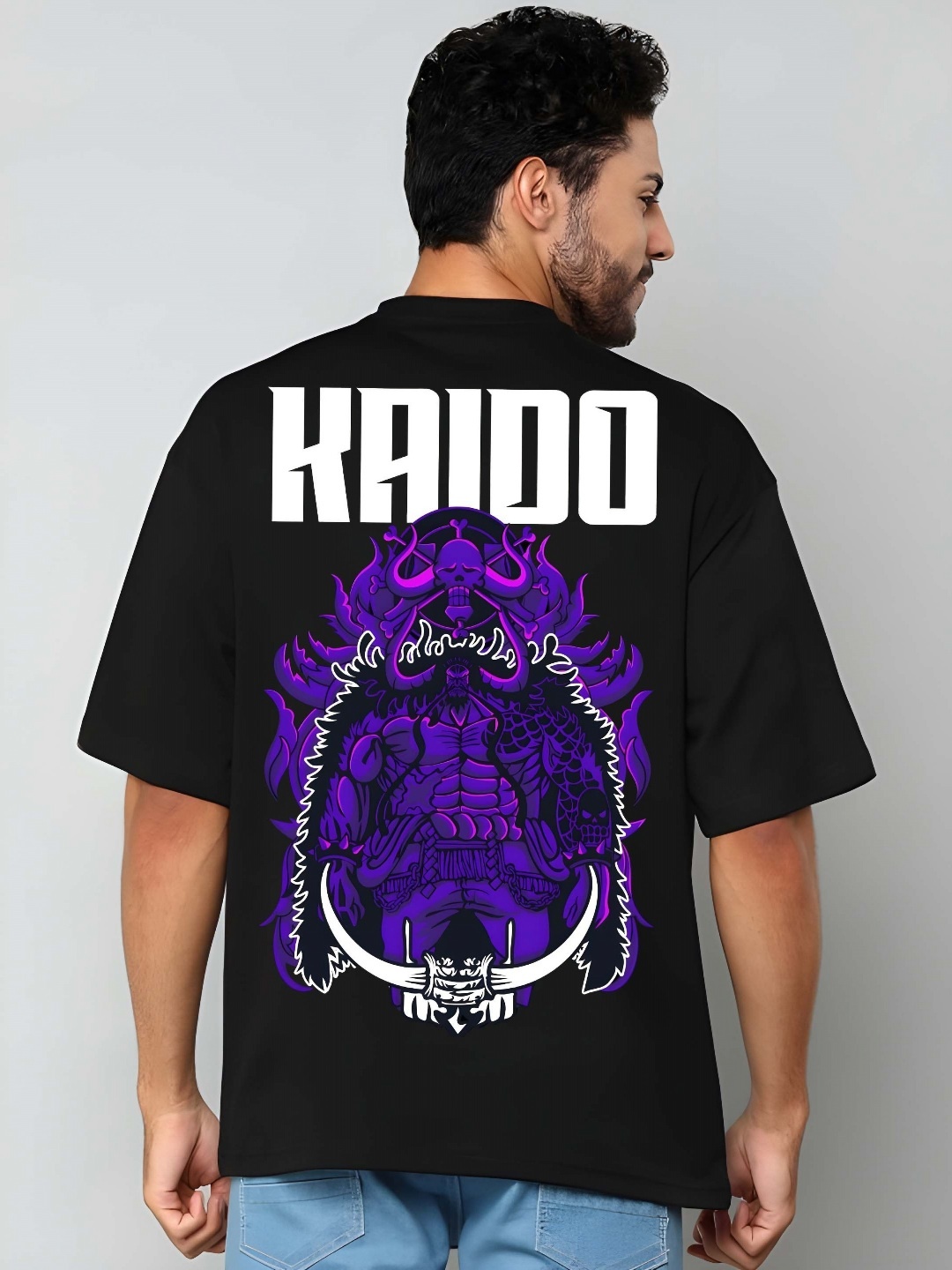 

KAIDO Men Graphic Printed Round Neck Pure Cotton Relaxed Fit T-shirt, Black