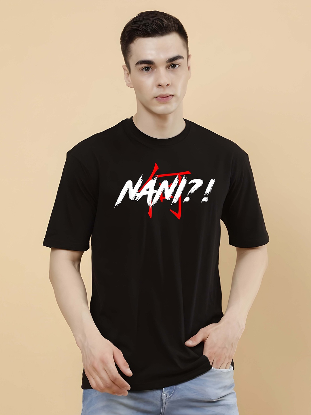 

KAIDO Men Typography Printed Round Neck Pure Cotton Relaxed Fit T-shirt, Black