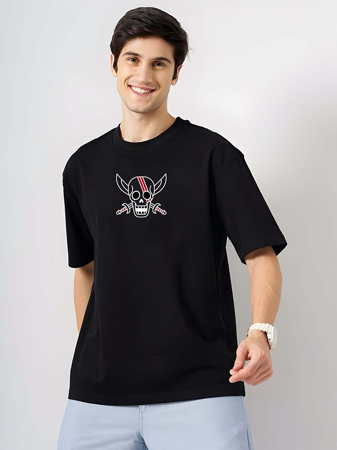 

KAIDO Men Graphic Printed Round Neck Pure Cotton Relaxed Fit T-shirt, Black