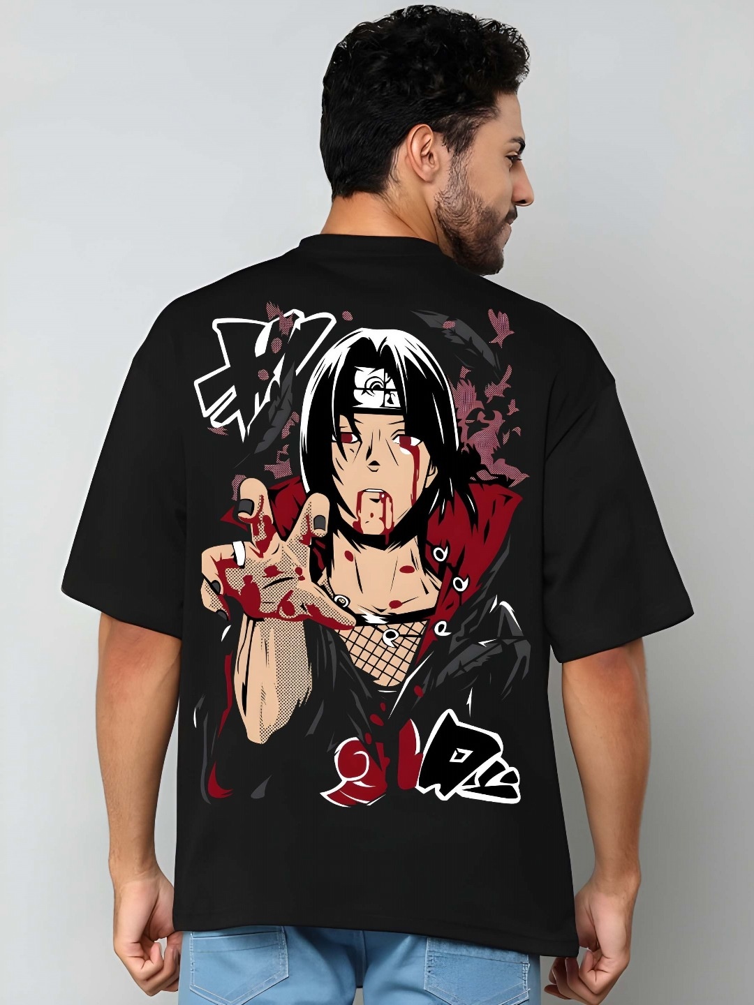 

KAIDO Naruto Anime Printed Round Neck Pure Cotton Relaxed Fit T-shirt, Black