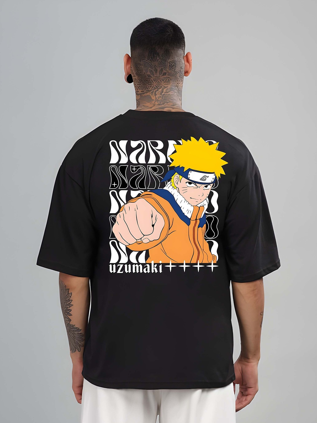 

KAIDO Naruto Anime Printed Round Neck Pure Cotton Relaxed Fit T-shirt, Black