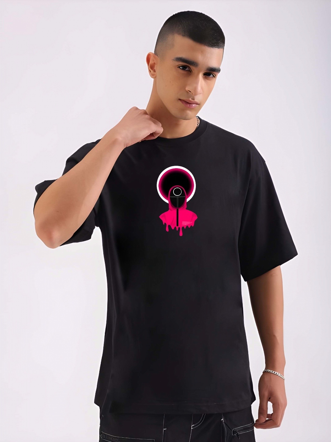 

KAIDO Graphic Printed Round Neck Pure Cotton Oversized Fit T-shirt, Black