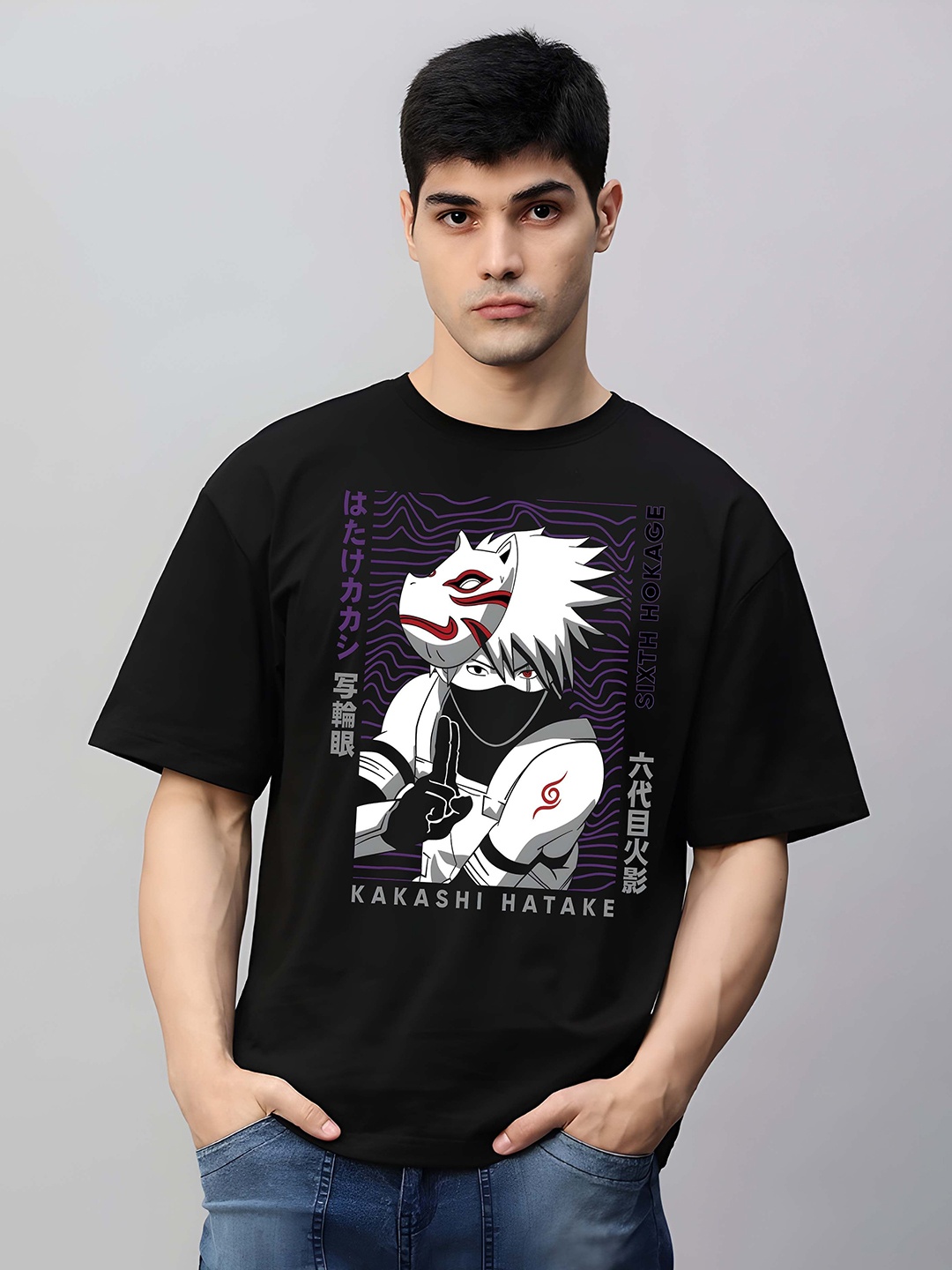 

KAIDO Men Naruto Graphic Printed Round Neck Pure Cotton Relaxed Fit T-shirt, Black