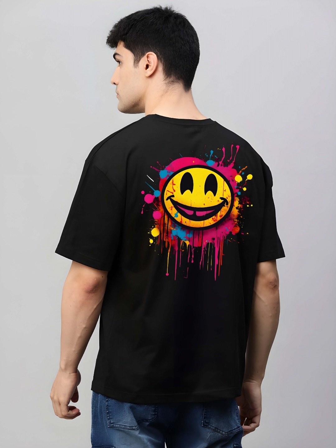 

KAIDO Men Graphic Printed Round Neck Pure Cotton Oversized T-shirt, Black