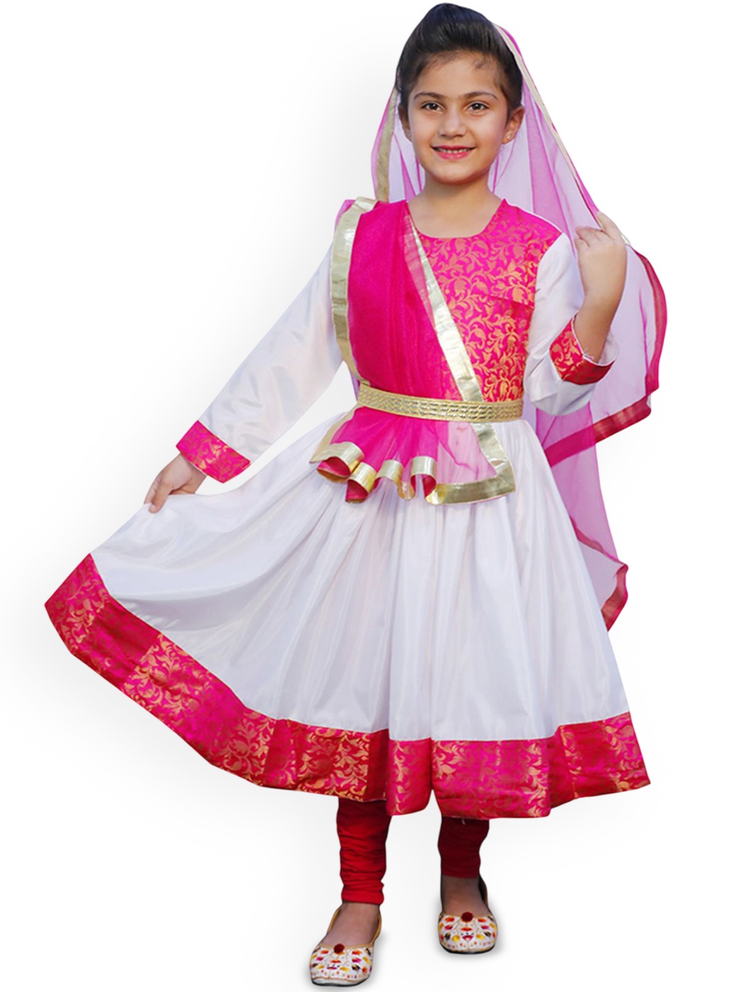 

itsmycostume Girls Woven Design Anarkali Pure Cotton Kurta With Dupatta, Magenta