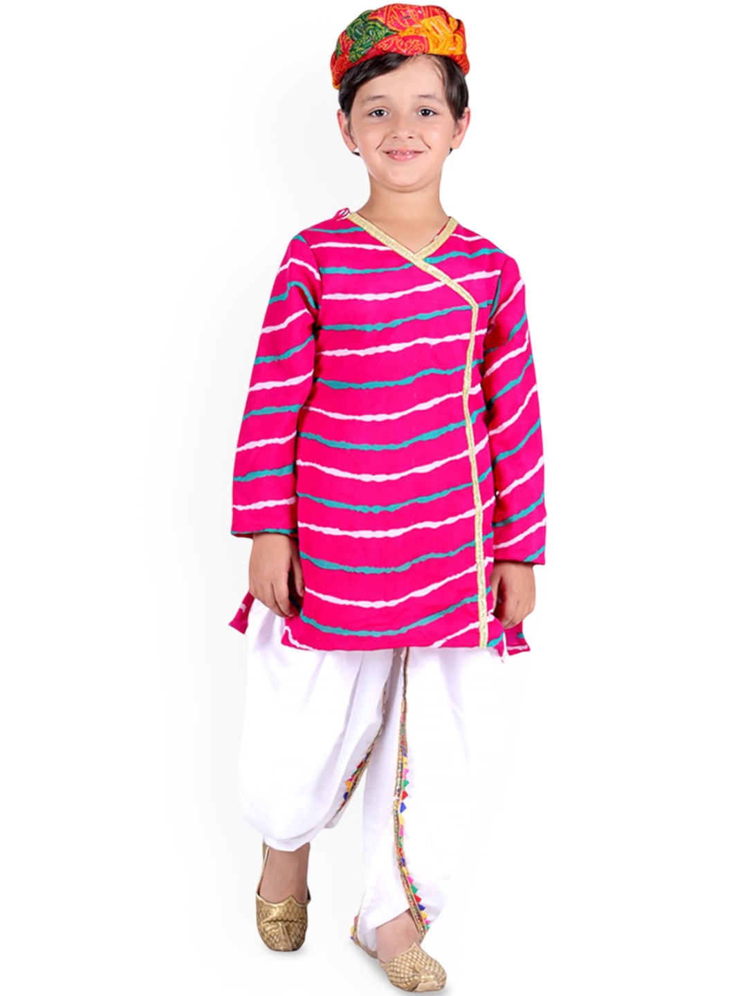 

itsmycostume Boys Leheriya Printed Pure Cotton Kurta With Dhoti Pants, Pink