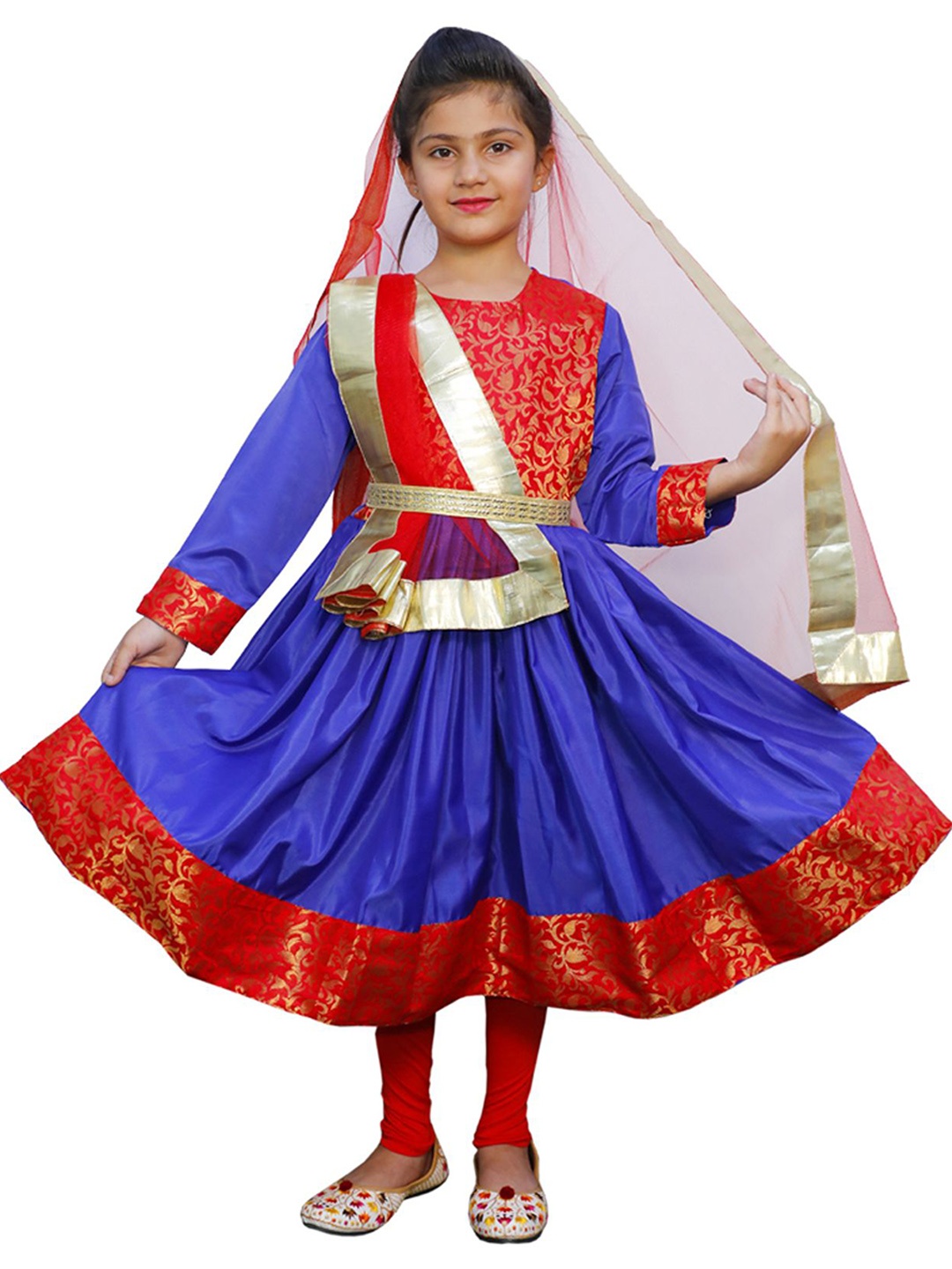 

itsmycostume Girls Woven Design Pure Cotton Anarkali Kurta With Leggings And Dupatta, Blue