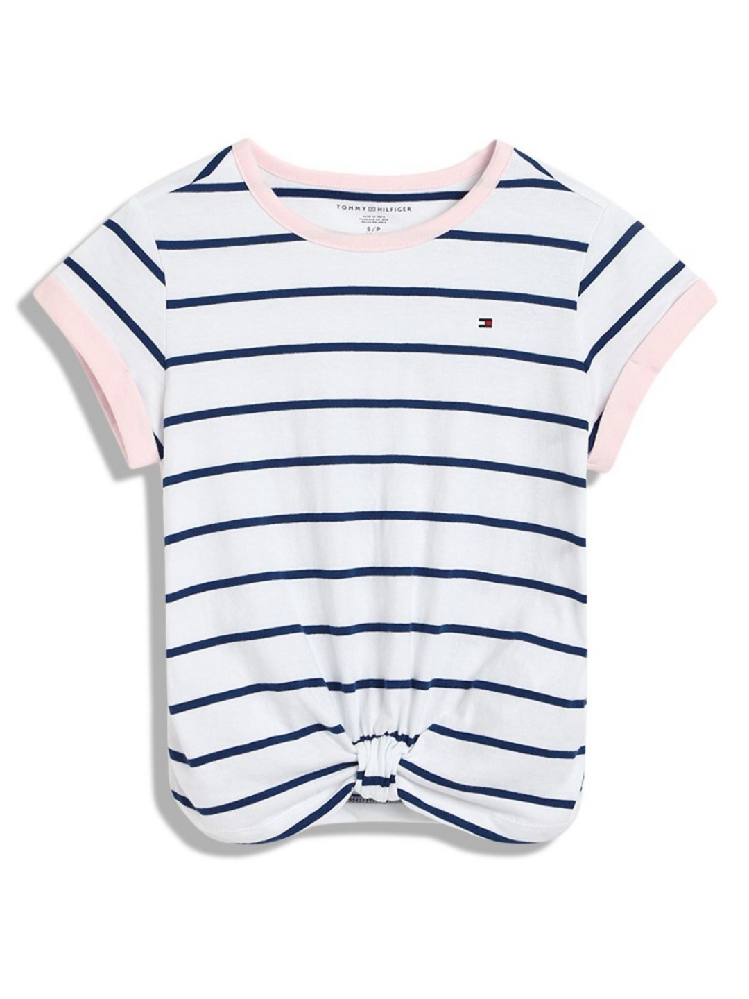 

Tommy Hilfiger Girls KG Striped Round Neck Cotton T-shirt, White