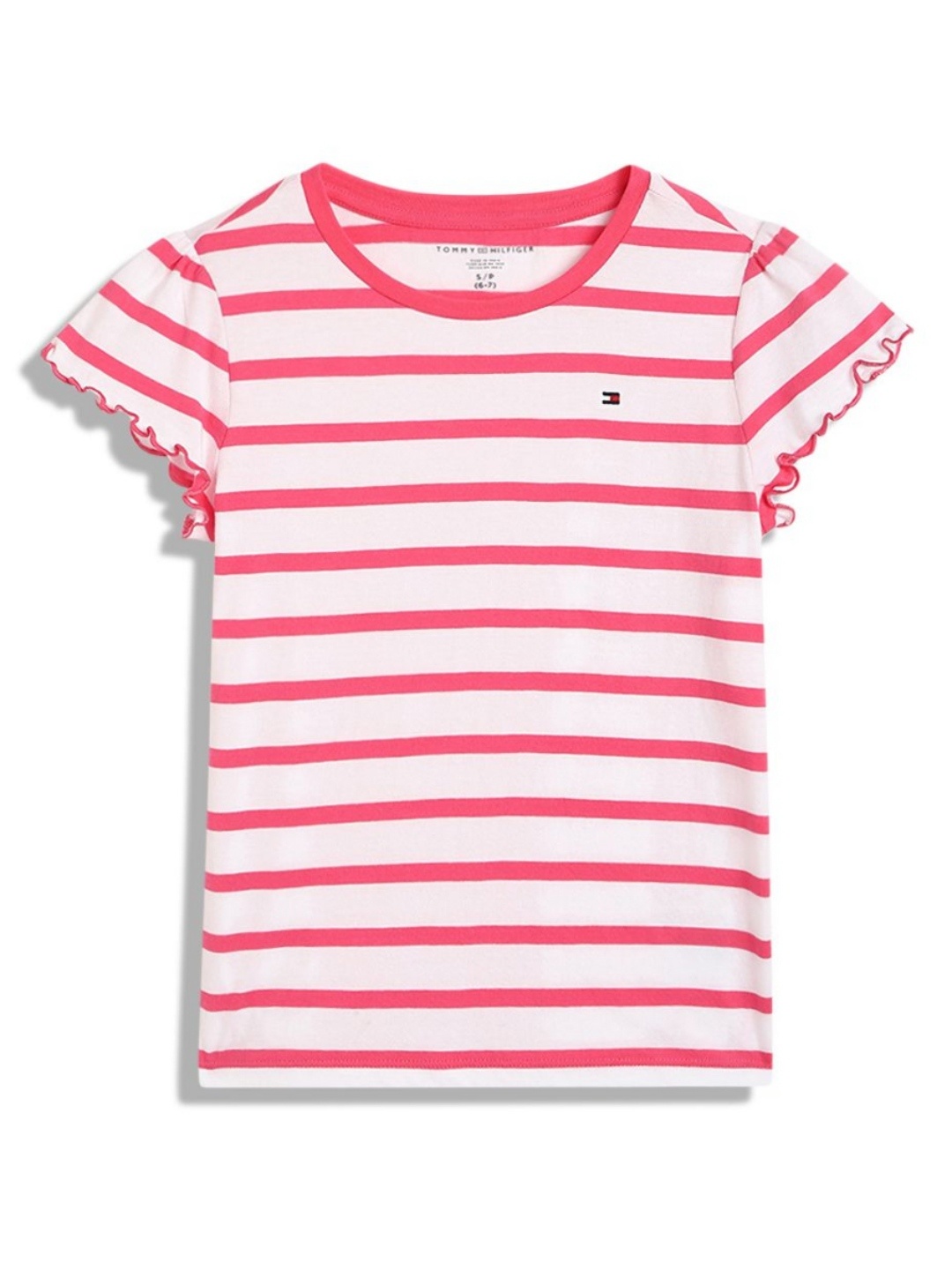 

Tommy Hilfiger Girls Striped Round Neck Cotton T-shirt, Pink