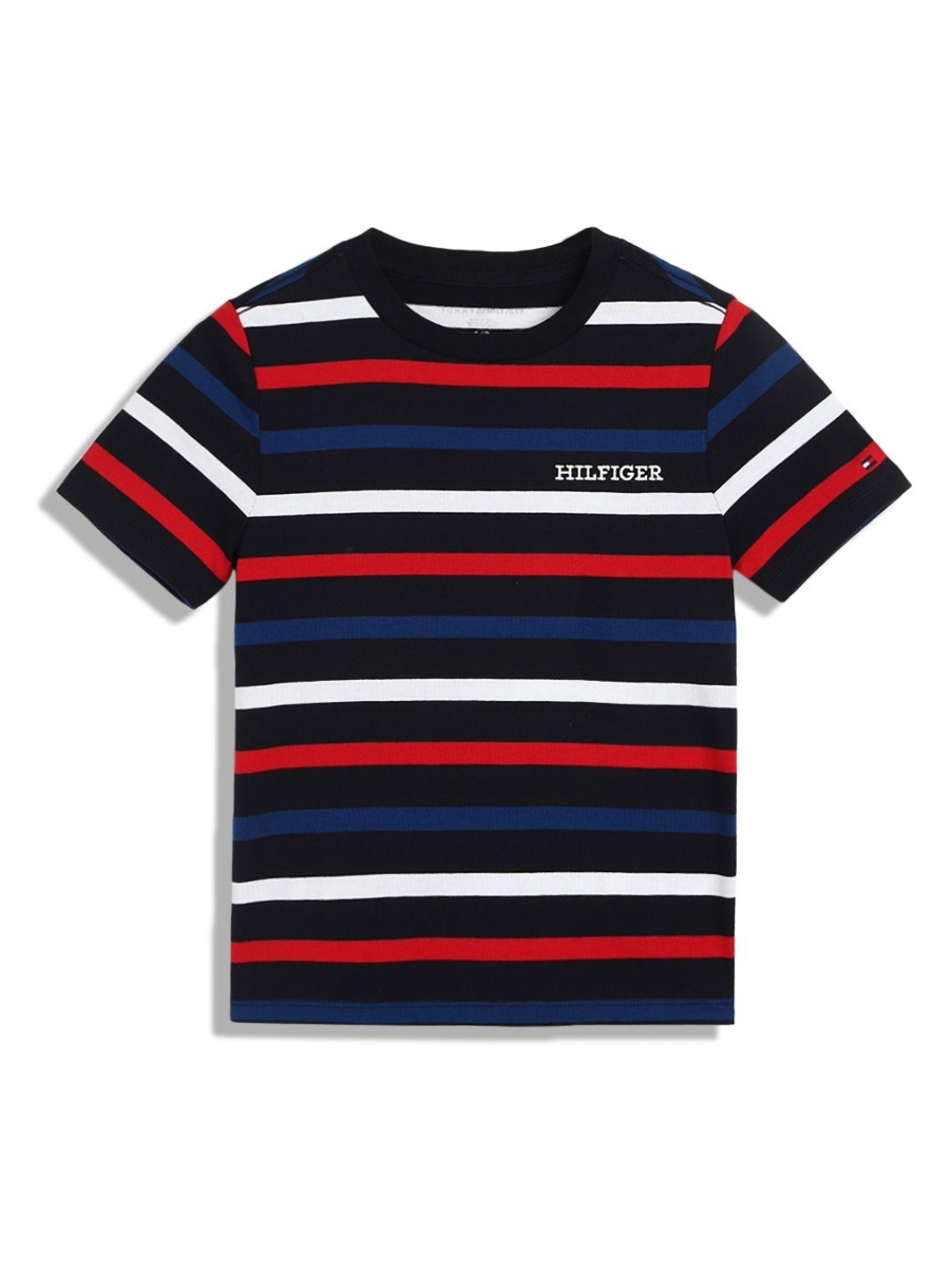 

Tommy Hilfiger Boys Striped Round Neck Cotton T-shirt, Blue
