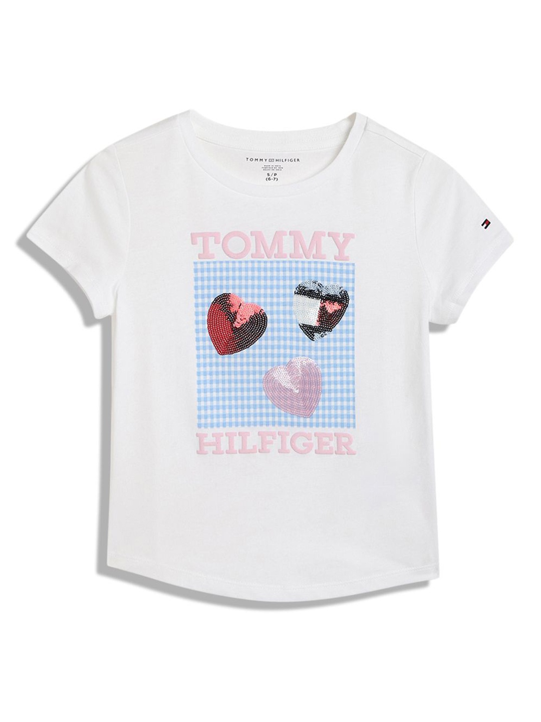 

Tommy Hilfiger Girls Graphic Printed Round Neck Cotton T-shirt, White
