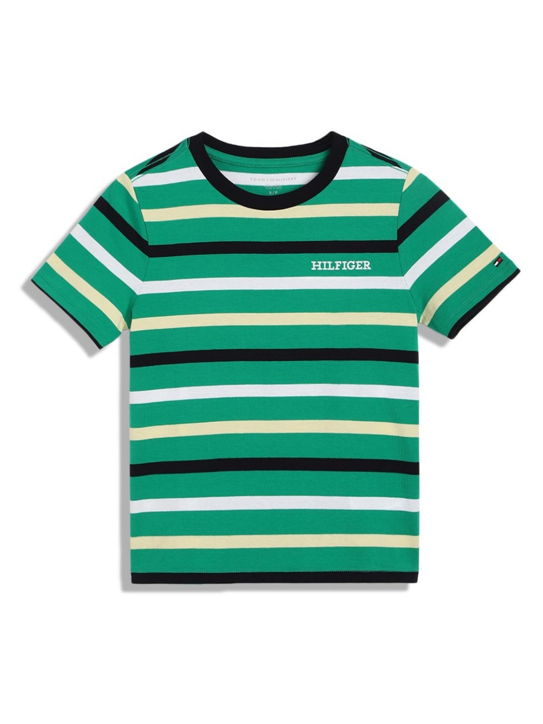 

Tommy Hilfiger Boys Striped Round Neck Cotton T-shirt, Green