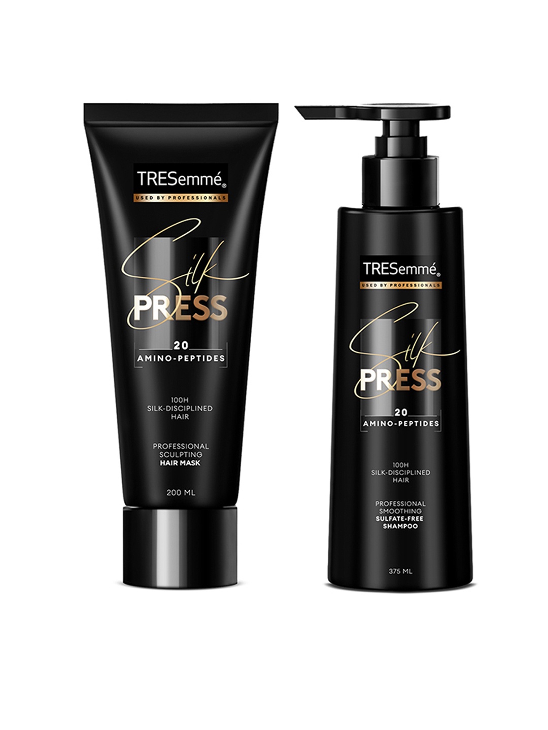 

TRESemme Set of Silk Press Smoothing Shampoo 375ml & Hair Mask 200ml, Black