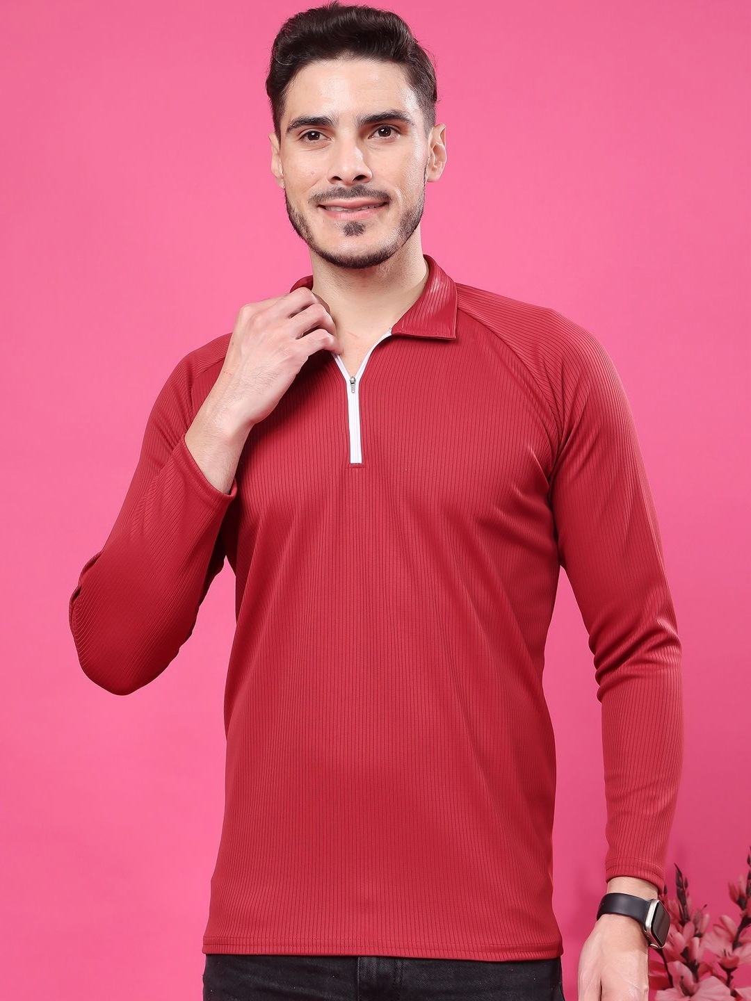 

madfrog Men Solid Polo Collar T-shirt, Maroon