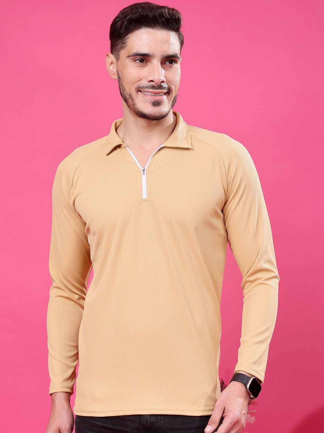 

madfrog Men Solid Polo Collar T-shirt, Brown