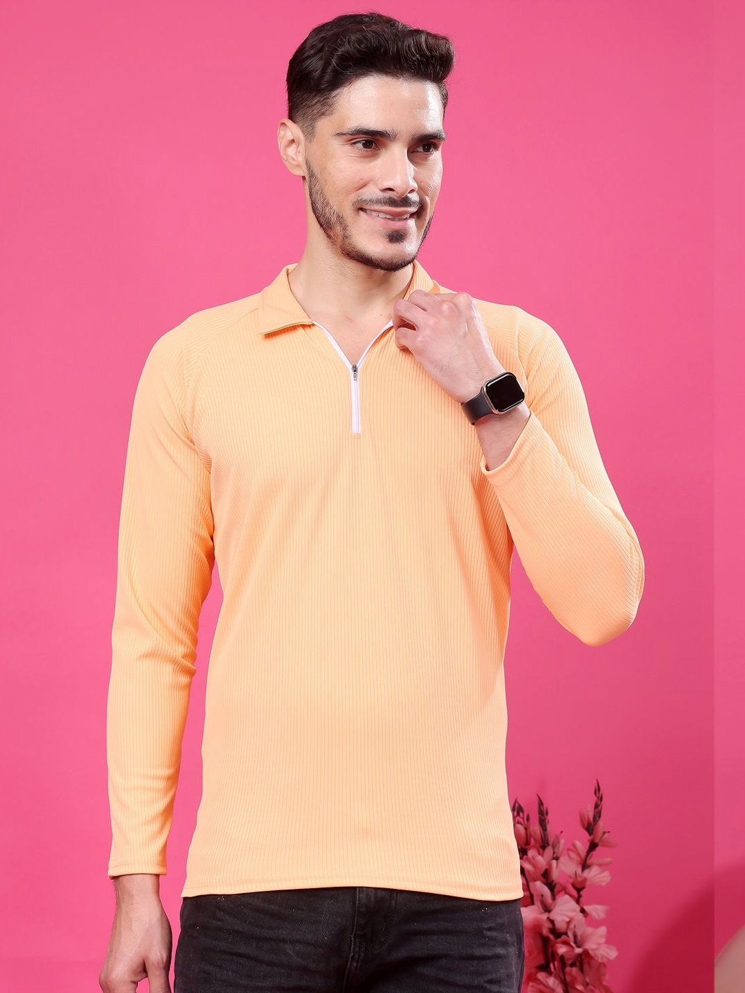 

madfrog Men Striped Polo Collar T-shirt, Yellow