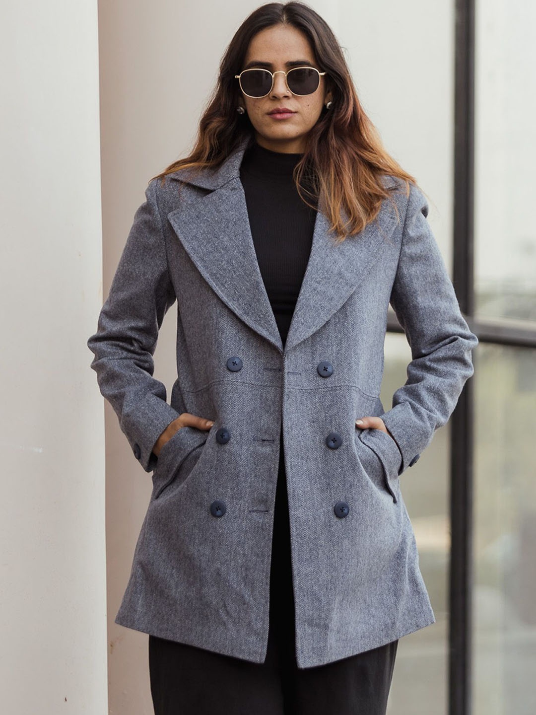 

JAVINISHKA Women Notched Lapel Long Coat, Grey
