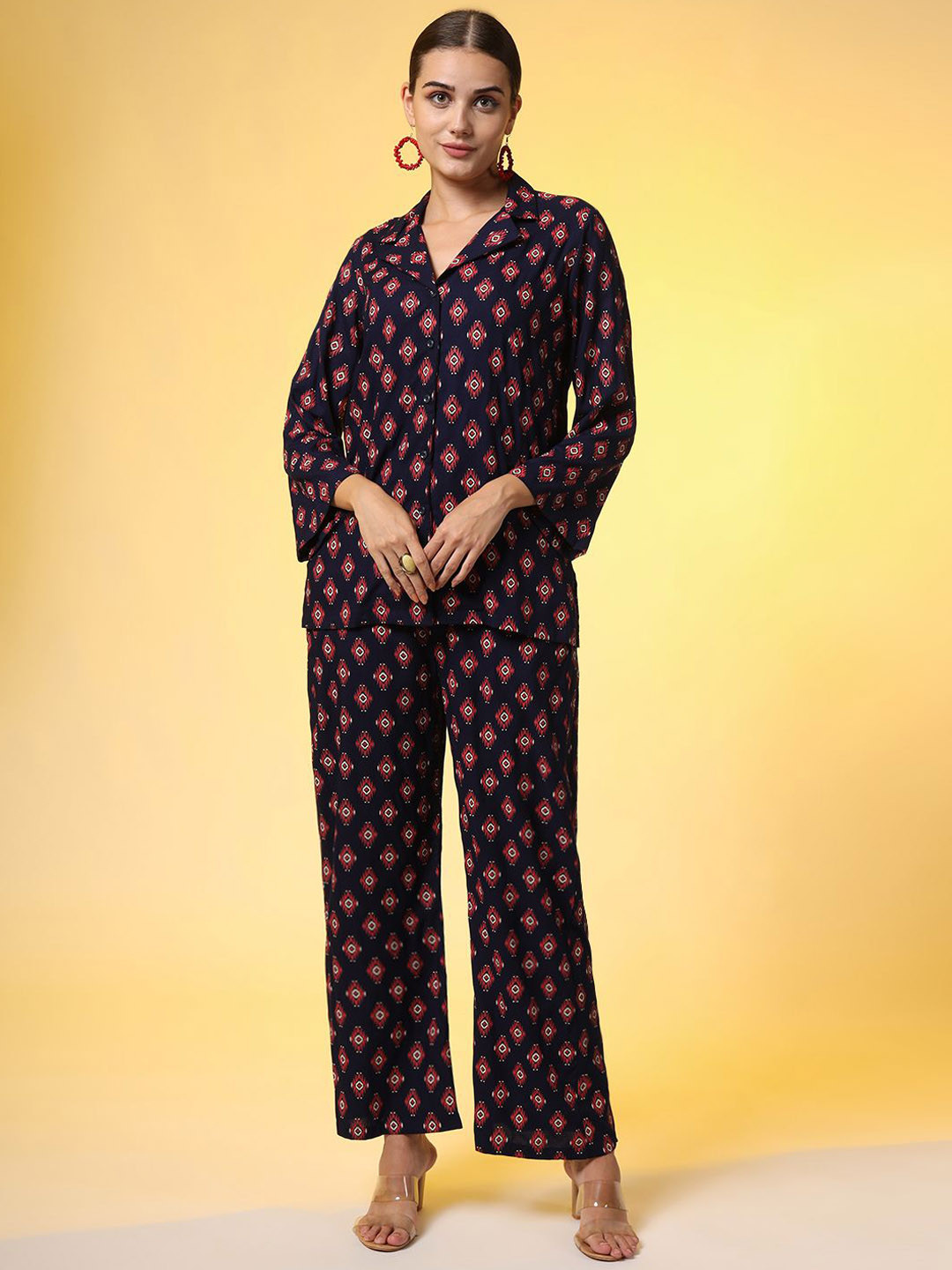 

SUFIZA LIFESTYLE Printed Long Sleeves Shirt With Trouser, Navy blue