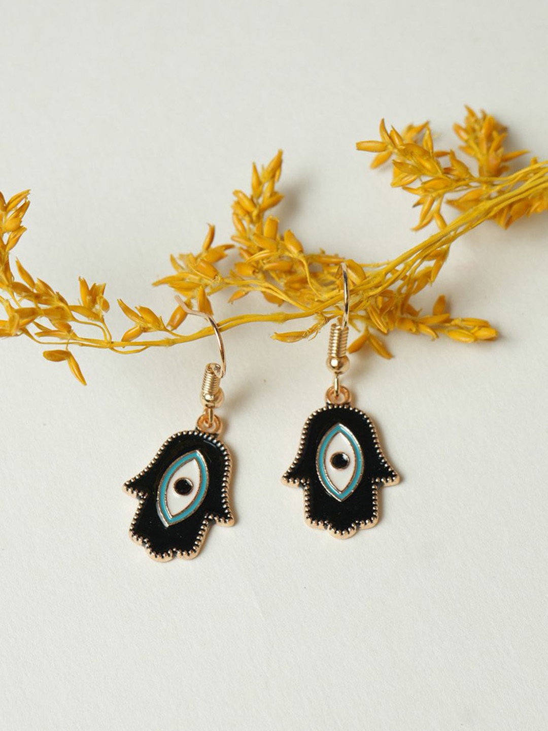 

VIRAASI Gold-Plated Evil Eye Contemporary Shaped Drop Earring, Black
