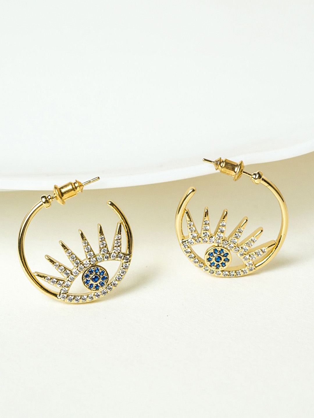 

VIRAASI Gold-Plated Evil Eye Circular Shaped Cubic Zirconia Studded Hoop Earrings
