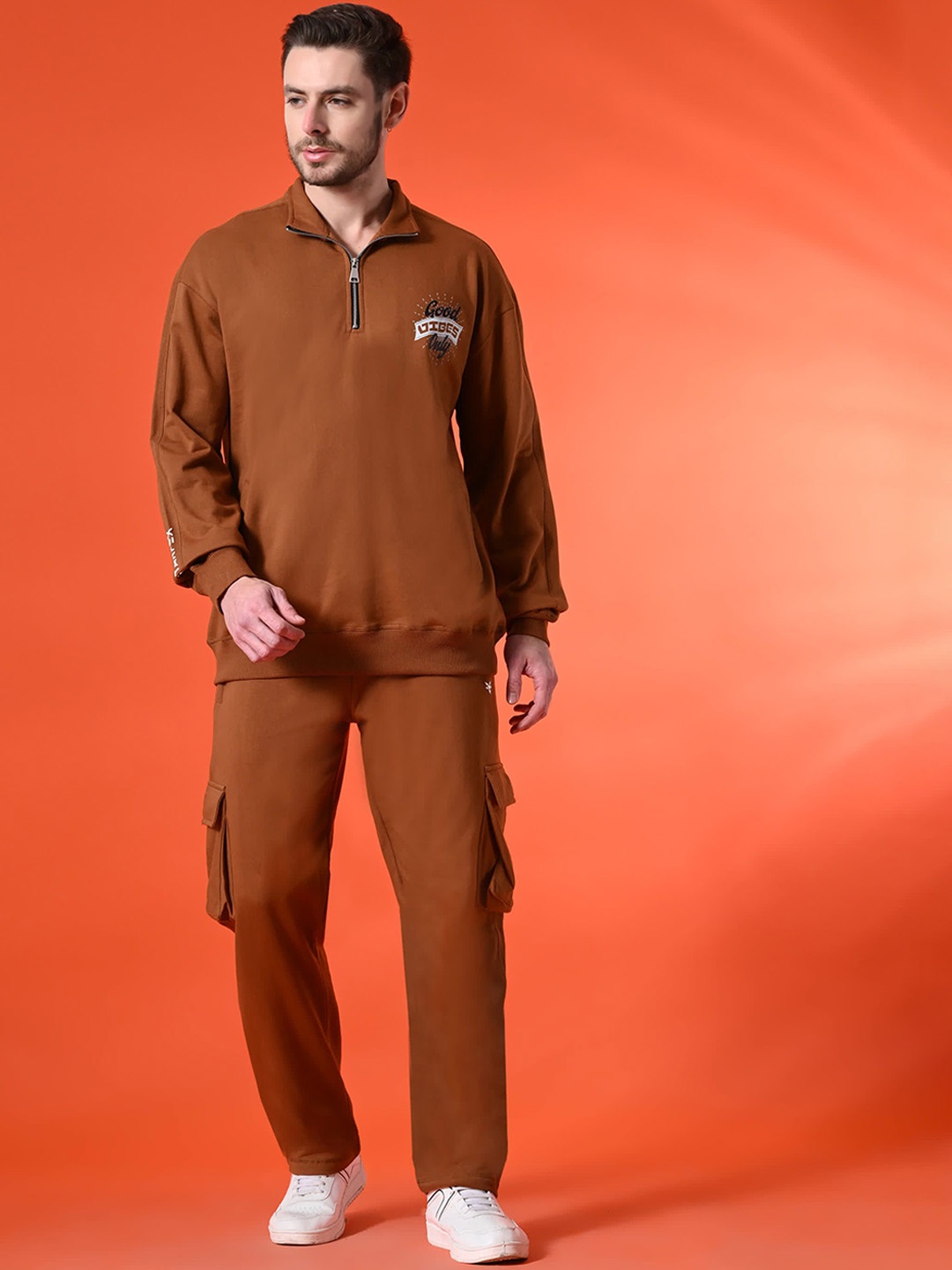 

STARFOX Printed Long Sleeves Oversized Sweatshirt with Trouser Co-Ord Set, Mustard