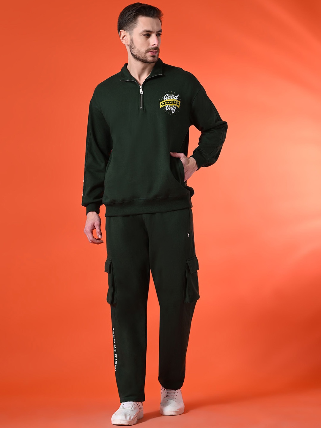 

STARFOX Printed Long Sleeves Oversized Sweatshirt with Trouser Co-Ord Set, Olive