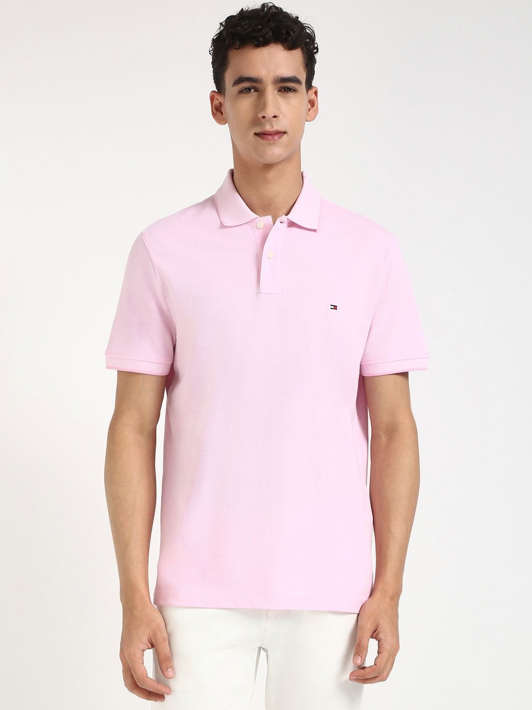 

Tommy Hilfiger Men Solid Polo Collar Cotton T-shirt, Pink